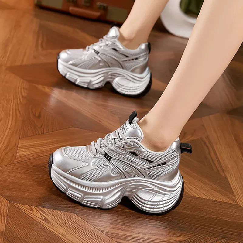 Milan Love Song Cushioned Wear Resistant Height Increasing Low Top Chunky Sneakers Women's-6