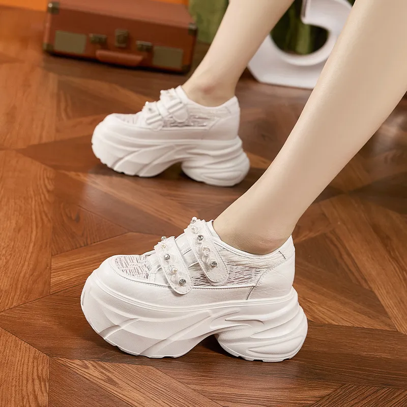 Milan Love Song White Sneakers Height Increasing Lightweight Breathable Low Top Casual Shoes Women's Solid Color-10