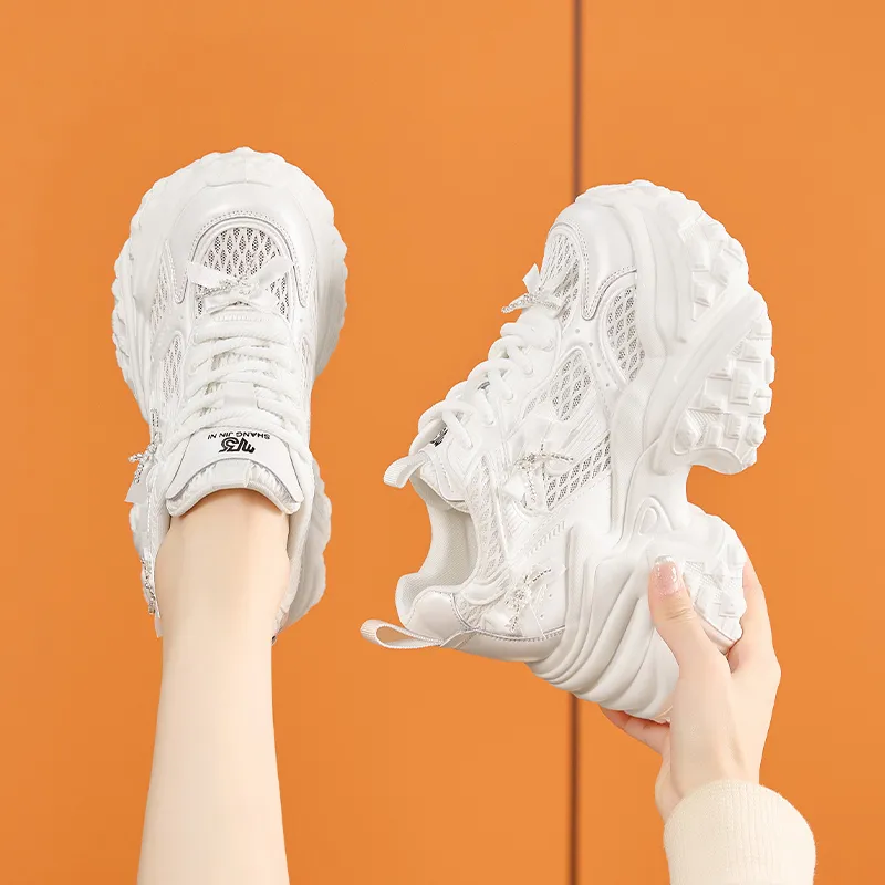Milan Love Song Breathable Lightweight Height Increasing Low Top Chunky Sneakers Women's Solid Color-6