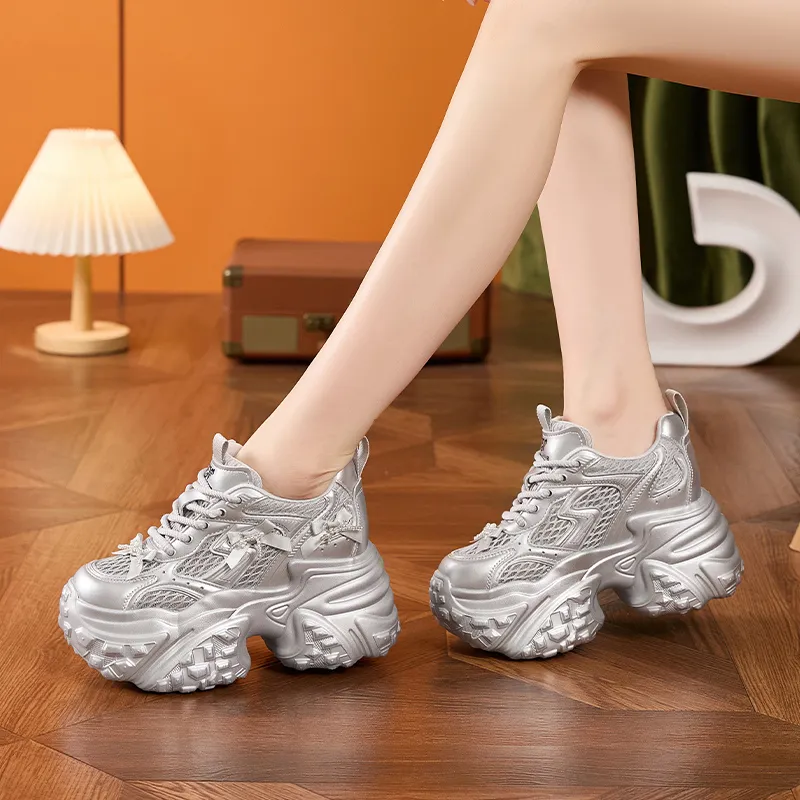 Milan Love Song Breathable Lightweight Height Increasing Low Top Chunky Sneakers Women's Solid Color-10