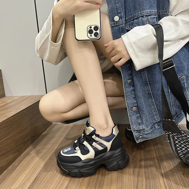 Milan Love Song Anti-Slip And Wear-Resistant Height Increasing Low-Top Chunky Sneakers Women's-1