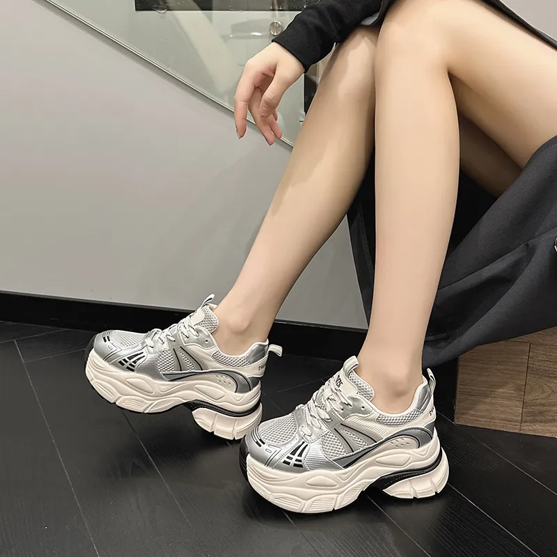 Milan Love Song Height Increasing Wear Resistant Low Top Chunky Sneakers 8cm Women's Gold-7