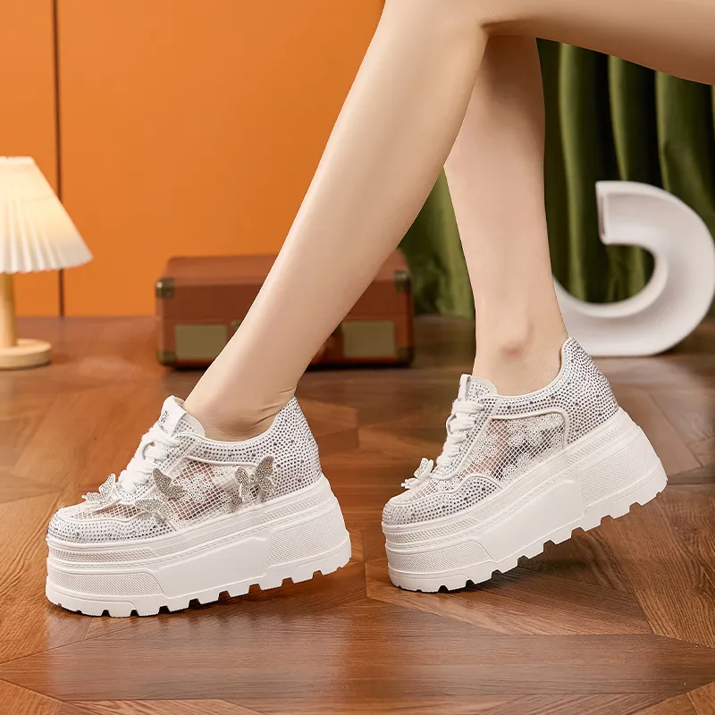 Milan Love Song Height Increasing Lightweight Breathable Low Top Casual Shoes Women's White-5