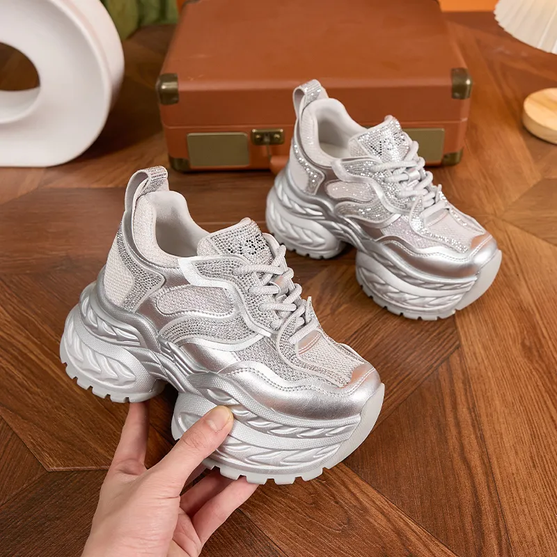 Milan Love Song Breathable Lightweight Height Increasing Low Top Chunky Sneakers Women's-3