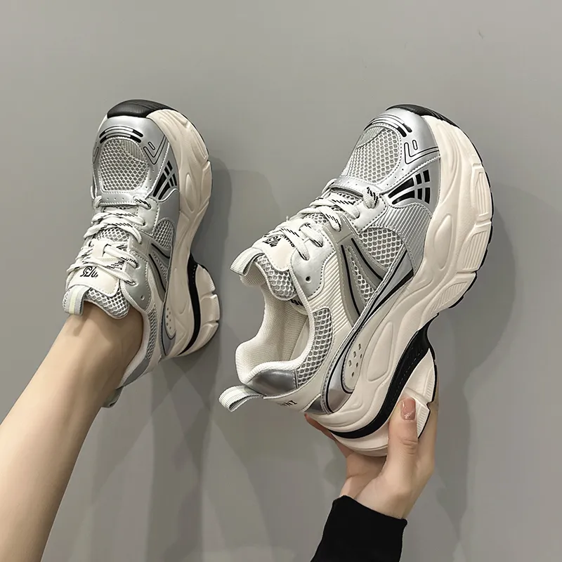 Milan Love Song Height Increasing Wear Resistant Low Top Chunky Sneakers 8cm Women's Gold-10