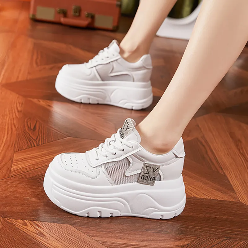 Milan Love Song Cushioning Height Increasing Wear-Resistant Quick Dry Low-Top Skateboard Shoes Women's White-3