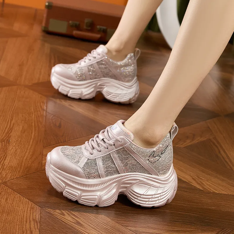 Milan Love Song Moisture Wicking Lightweight Low Top 8cm Chunky Sneakers Women's-9