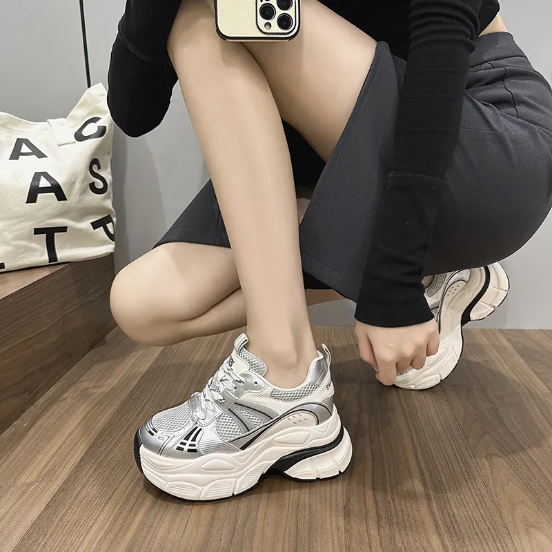 Milan Love Song Height Increasing Wear Resistant Low Top Chunky Sneakers 8cm Women's Gold-8