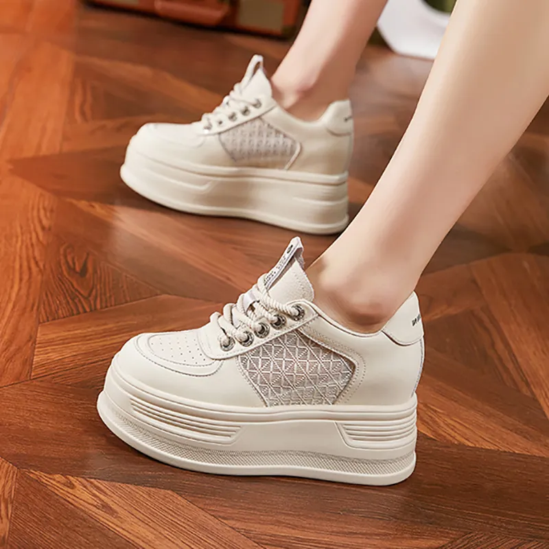 Milan Love Song Cushioned Height Increase Wear-Resistant Breathable Low-Top Chunky Sneakers Women's-8