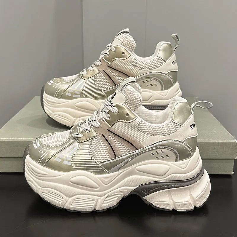 Milan Love Song Height Increasing Wear Resistant Low Top Chunky Sneakers 8cm Women's Gold-5