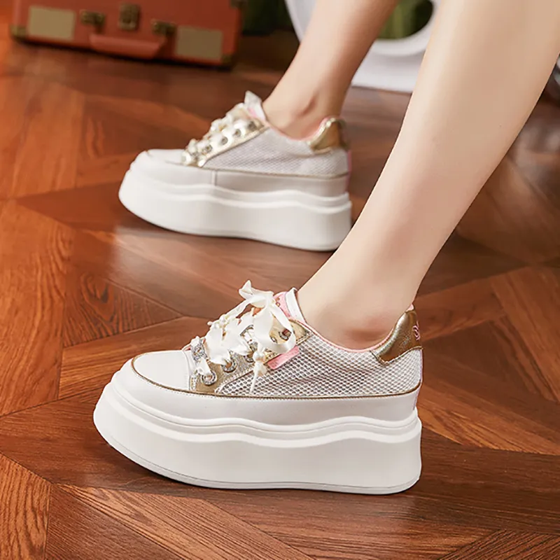 Milan Love Song Height Increasing Water-Resistant Slip-Resistant Low-Top Skateboard Shoes Women's White-4