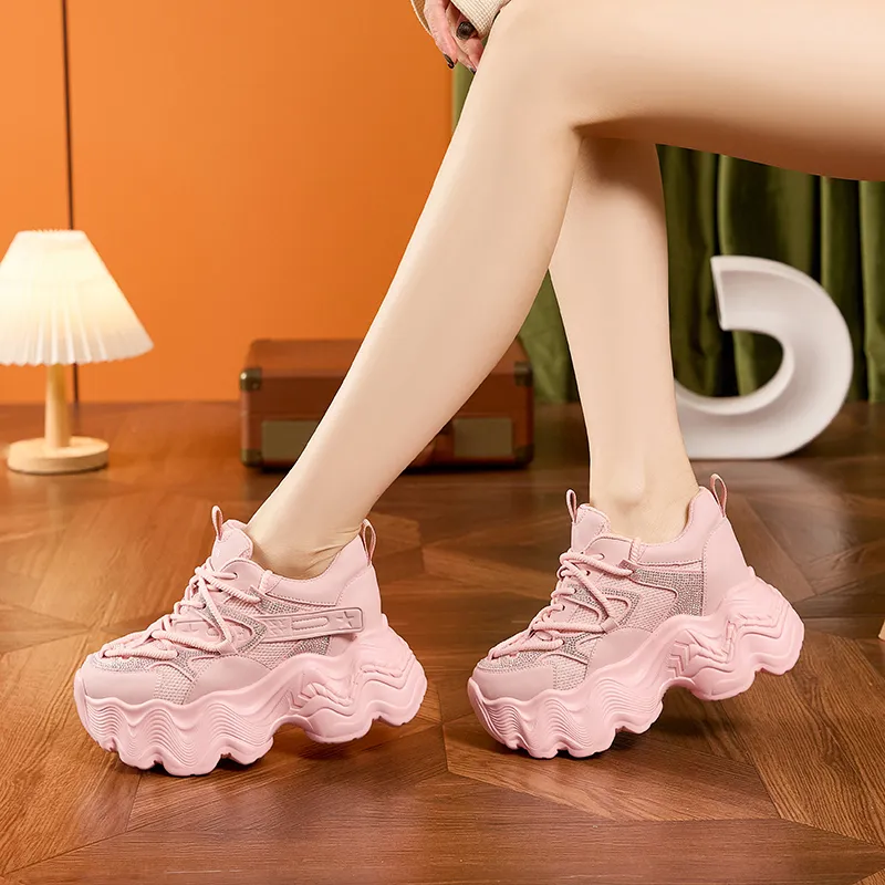 Milan Love Song Cushioned Wear Resistant Height Increasing Low Top Chunky Sneakers Women's-4