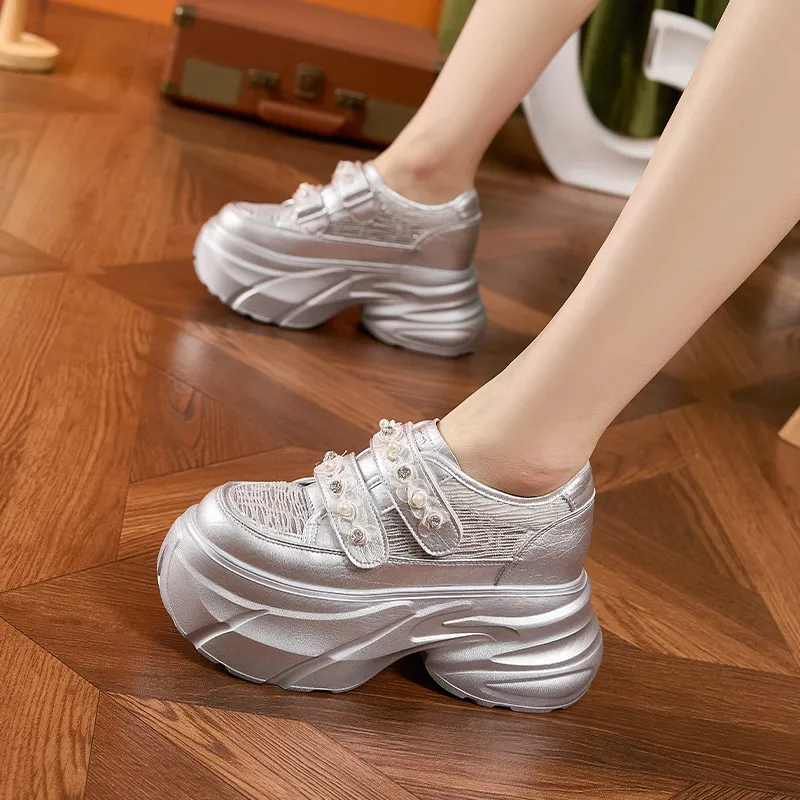Milan Love Song White Sneakers Height Increasing Lightweight Breathable Low Top Casual Shoes Women's Solid Color-5