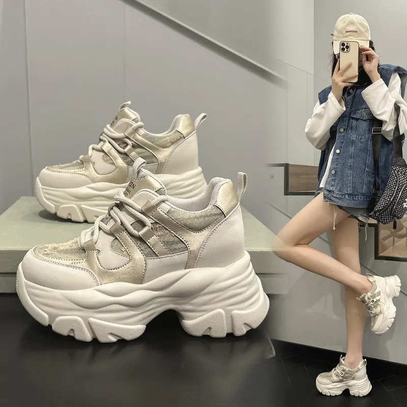 Milan Love Song Anti-Slip And Wear-Resistant Height Increasing Low-Top Chunky Sneakers Women's-9