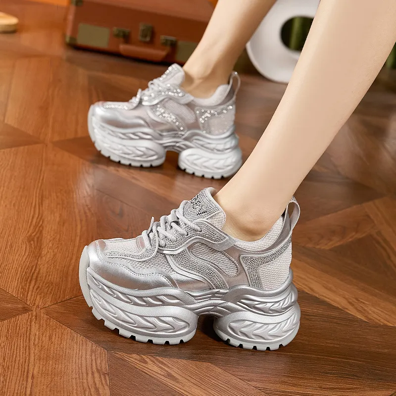 Milan Love Song Breathable Lightweight Height Increasing Low Top Chunky Sneakers Women's-5