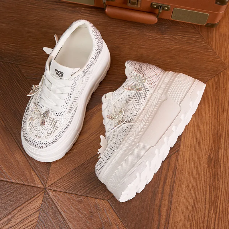 Milan Love Song Height Increasing Lightweight Breathable Low Top Casual Shoes Women's White-6