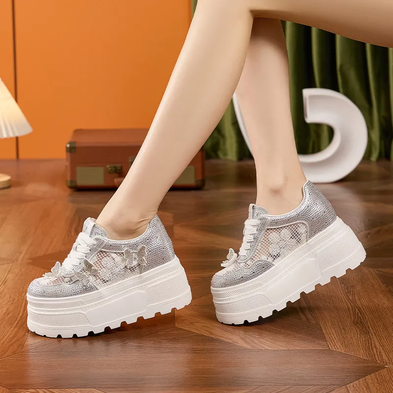 Milan Love Song Height Increasing Lightweight Breathable Low Top Casual Shoes Women's White-12