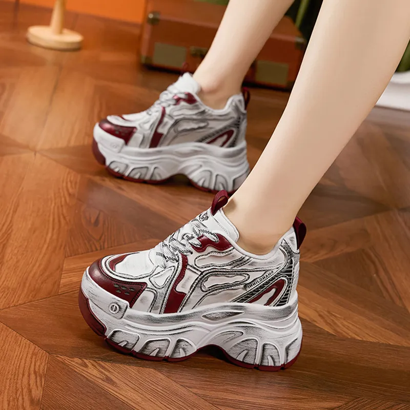 Milan Love Song Cushioned Wear Resistant Height Increasing Low Top Chunky Sneakers Women's-4