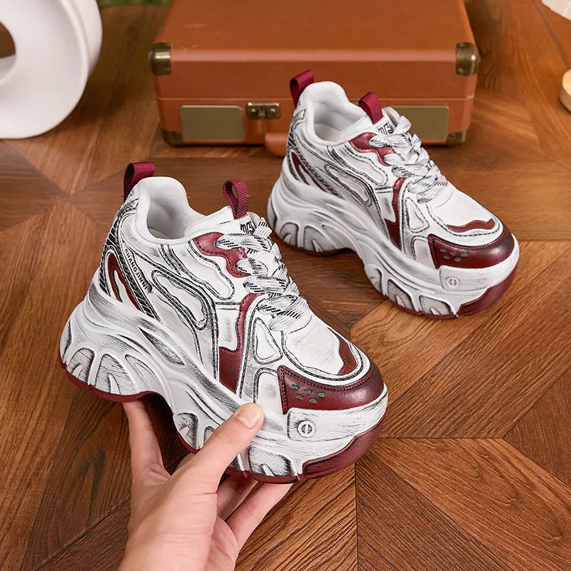 Milan Love Song Cushioned Wear Resistant Height Increasing Low Top Chunky Sneakers Women's-1