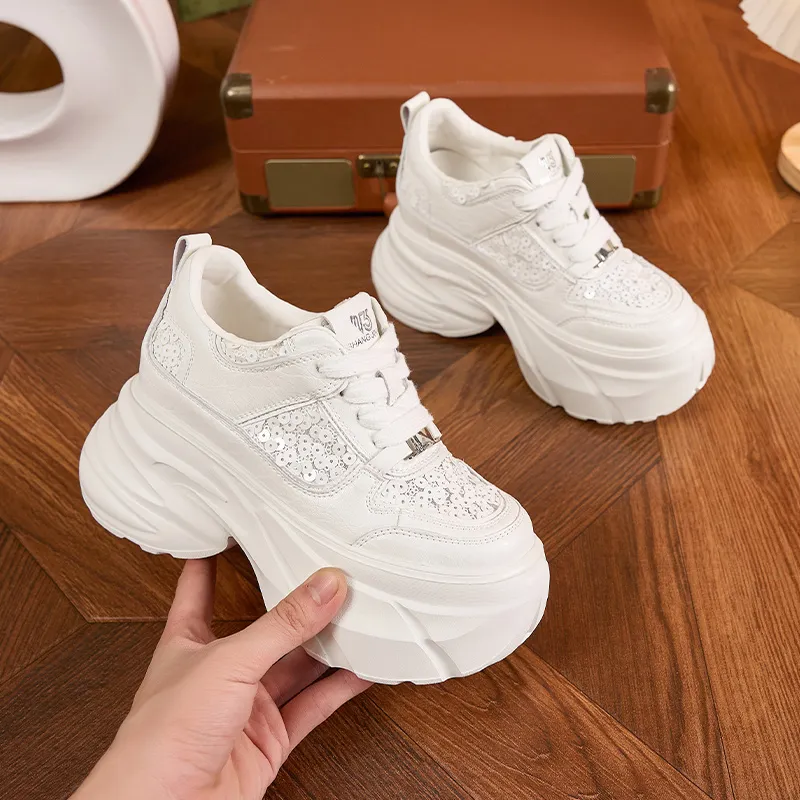 Milan Love Song Breathable Lightweight Height Increasing Low Top Chunky Sneakers Women's White-1