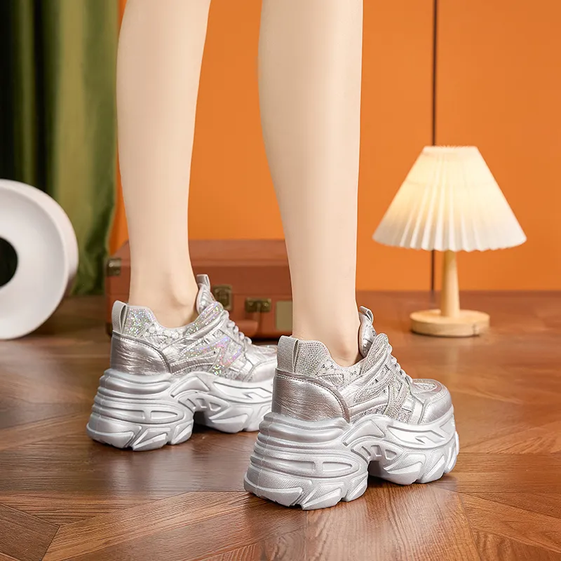 Milan Love Song Breathable Lightweight Height Increasing Low Top Chunky Sneakers Women's-3