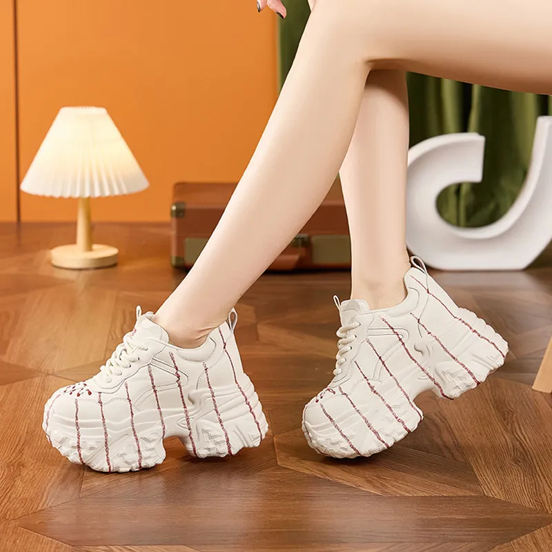 Milan Love Song Wear Resistant Lightweight Height Increasing Low Top Chunky Sneakers Women's-3