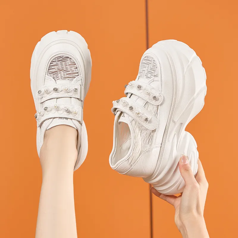 Milan Love Song White Sneakers Height Increasing Lightweight Breathable Low Top Casual Shoes Women's Solid Color-9