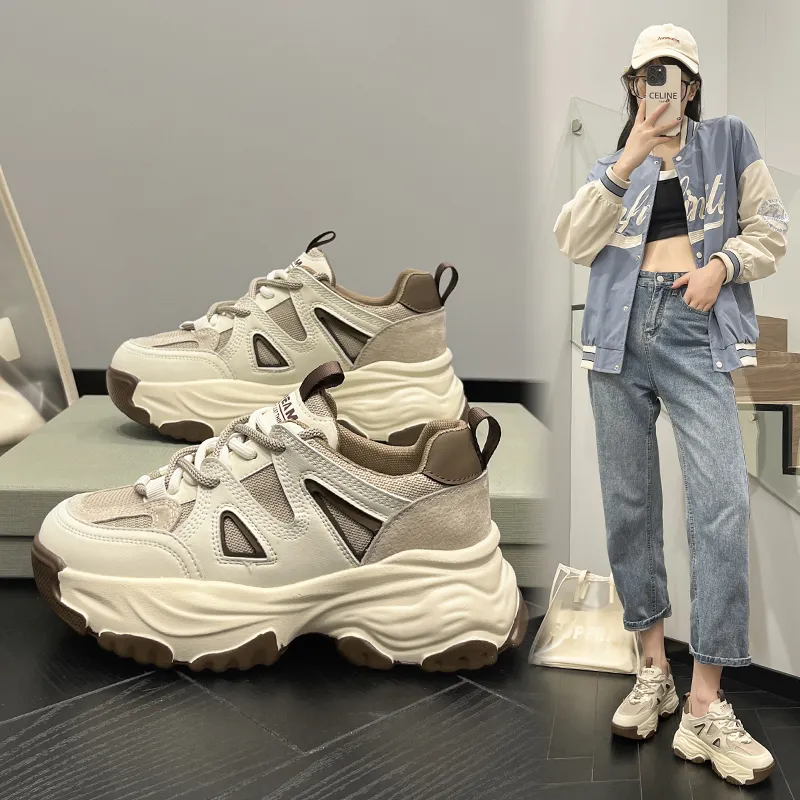Milan Love Song Cushioning Height Increasing Wear Resistant Low Top Chunky Sneakers 6cm Women's-4