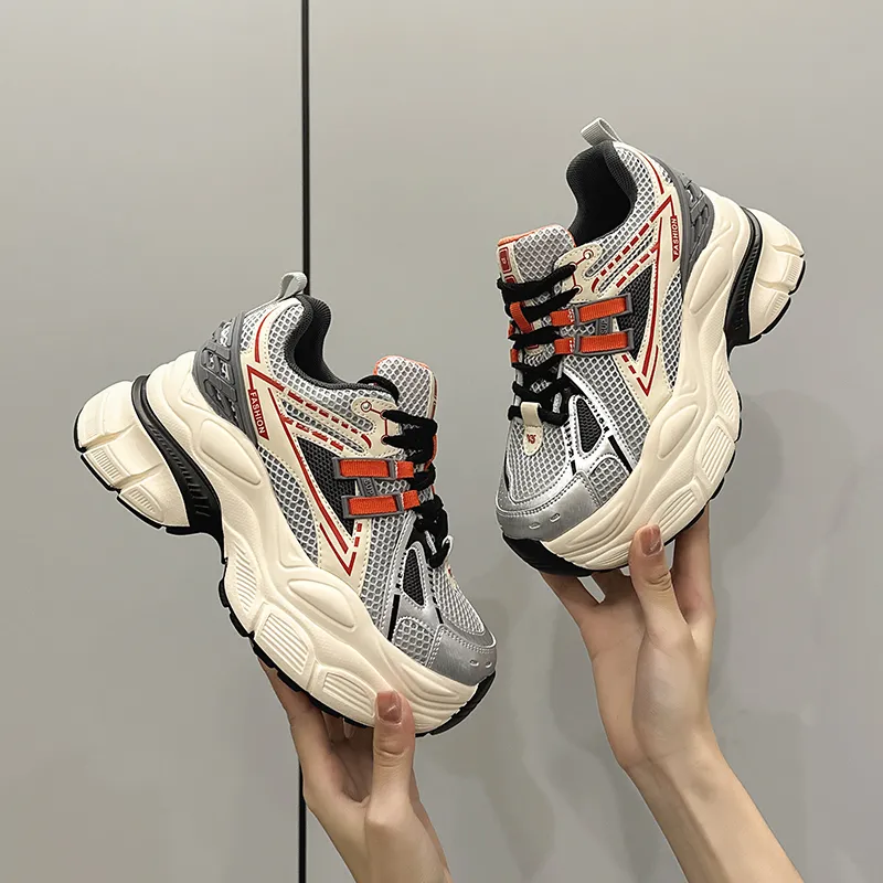 Milan Love Song Wear-Resistant Breathable Water-Resistant Low-Top Chunky Sneakers Women's Beige-11