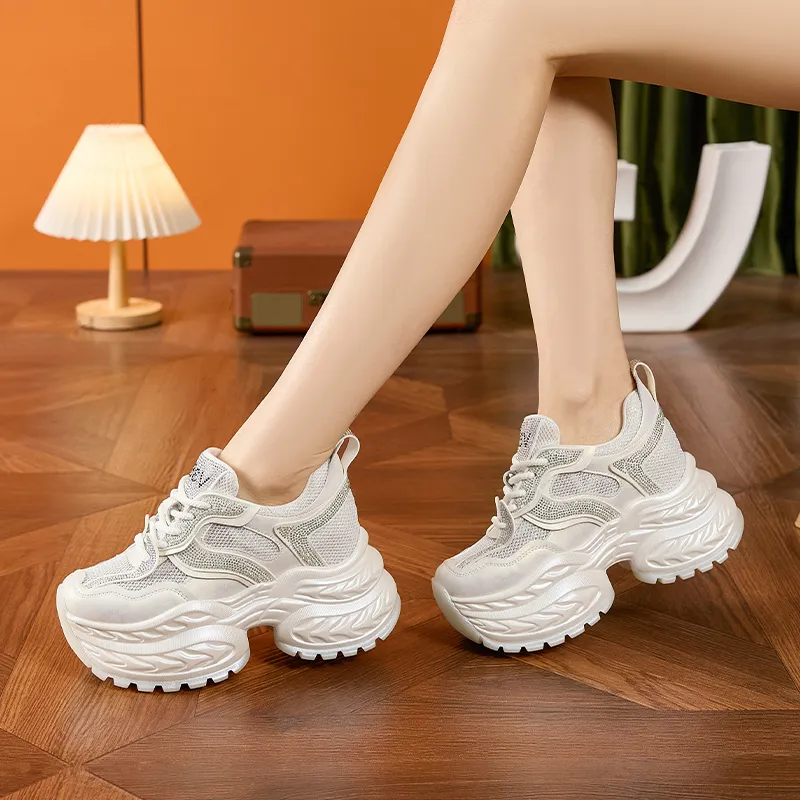 Milan Love Song Breathable Lightweight Height Increasing Low Top Chunky Sneakers Women's-13