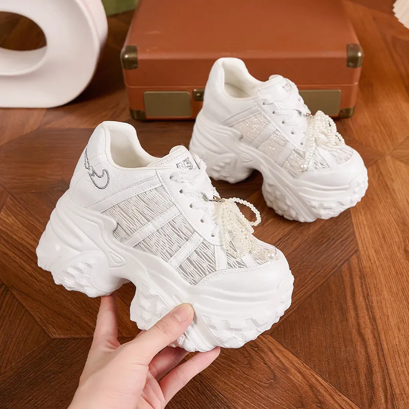 Milan Love Song Breathable Lightweight Height Increasing Low Top Chunky Sneakers Women's Solid Color-8