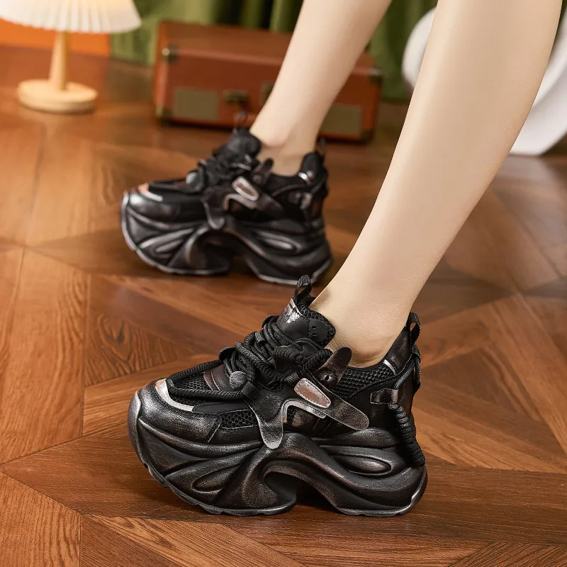 Milan Love Song Cushioned Wear Resistant Height Increasing Low Top Chunky Sneakers Women's-5