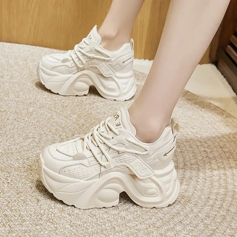 Milan Love Song Height Increasing Wear-Resistant Slip-Resistant Low-Top Chunky Sneakers 8cm Women's-3