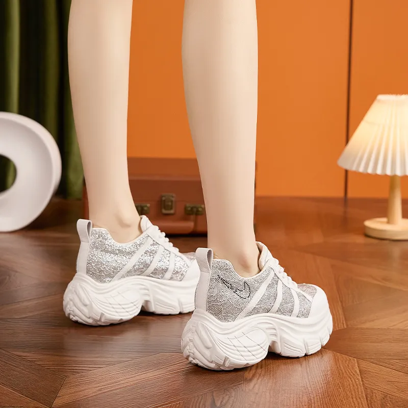 Milan Love Song Moisture Wicking Lightweight Low Top 8cm Chunky Sneakers Women's-3