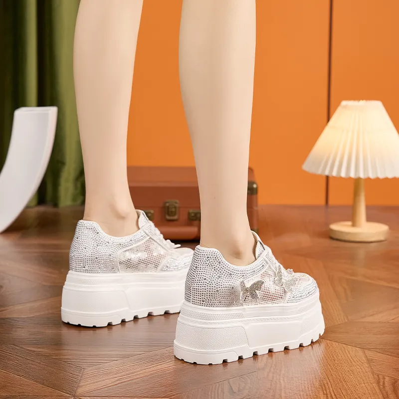 Milan Love Song Height Increasing Lightweight Breathable Low Top Casual Shoes Women's White-4