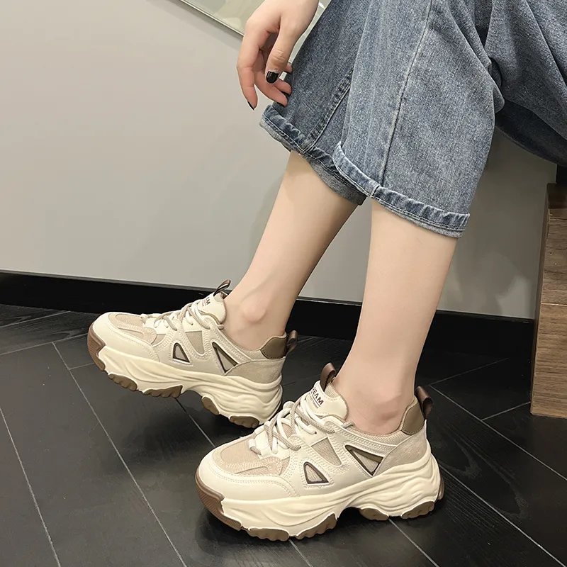 Milan Love Song Cushioning Height Increasing Wear Resistant Low Top Chunky Sneakers 6cm Women's-1