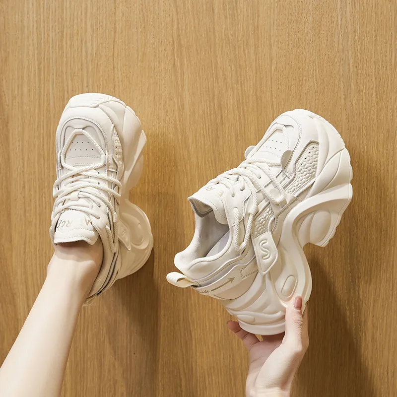 Milan Love Song Height Increasing Wear-Resistant Slip-Resistant Low-Top Chunky Sneakers 8cm Women's-1