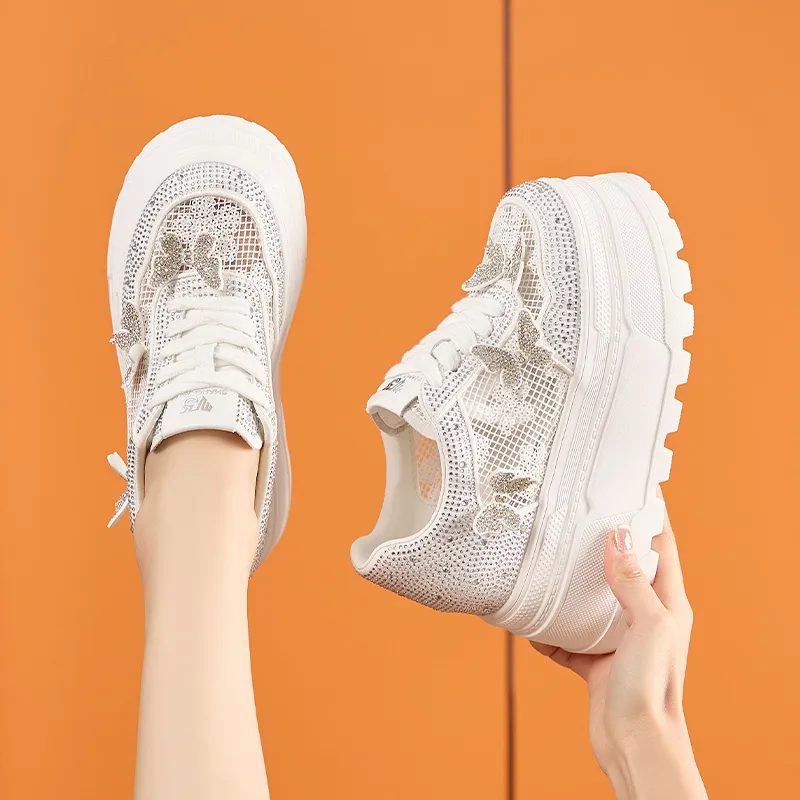 Milan Love Song Height Increasing Lightweight Breathable Low Top Casual Shoes Women's White-2