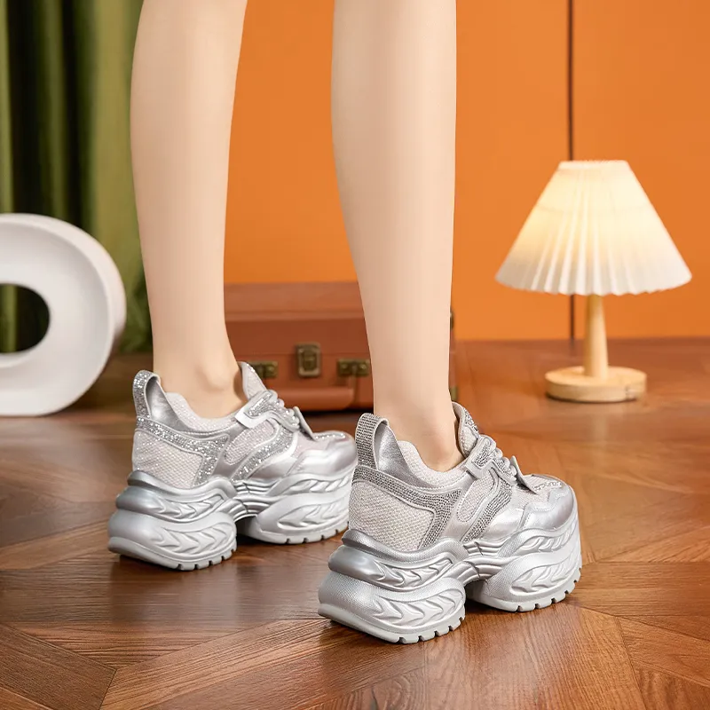 Milan Love Song Breathable Lightweight Height Increasing Low Top Chunky Sneakers Women's-2