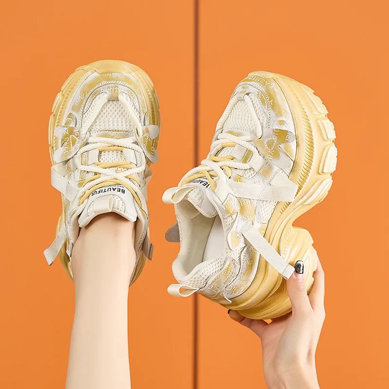 Milan Love Song Wear Resistant Lightweight Height Increasing Low Top Chunky Sneakers Women's-4