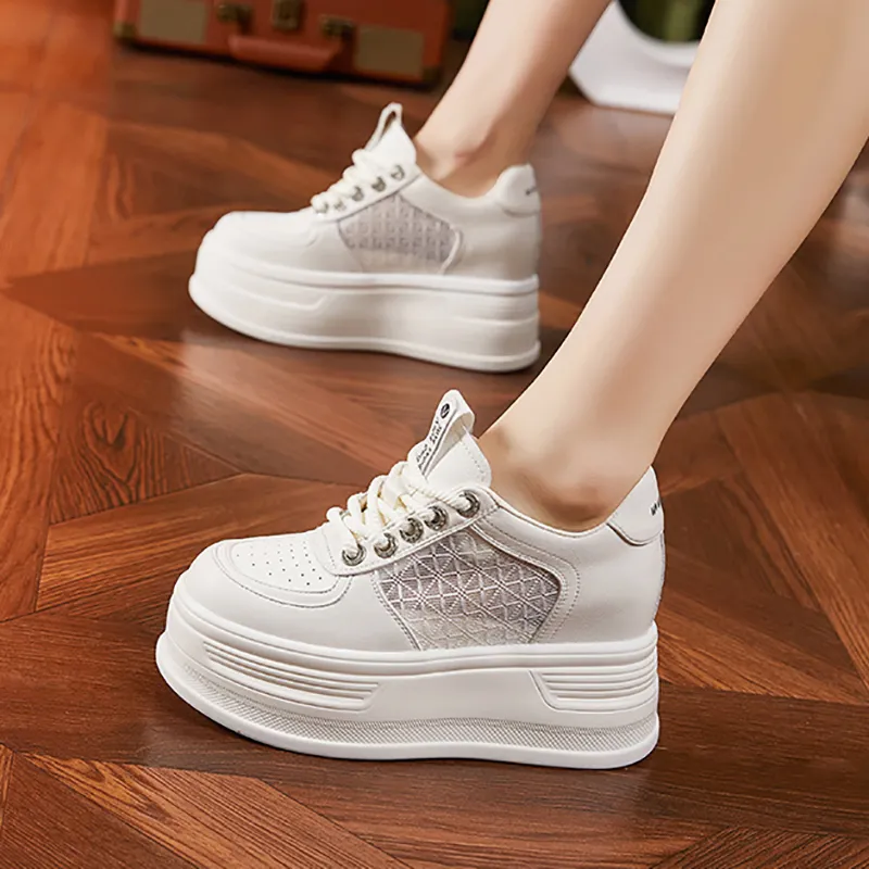 Milan Love Song Cushioned Height Increase Wear-Resistant Breathable Low-Top Chunky Sneakers Women's-3