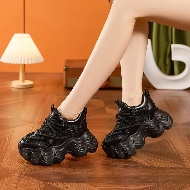 Milan Love Song Cushioned Wear Resistant Height Increasing Low Top Chunky Sneakers Women's-11