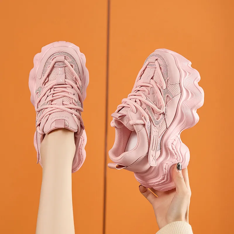 Milan Love Song Cushioned Wear Resistant Height Increasing Low Top Chunky Sneakers Women's-1