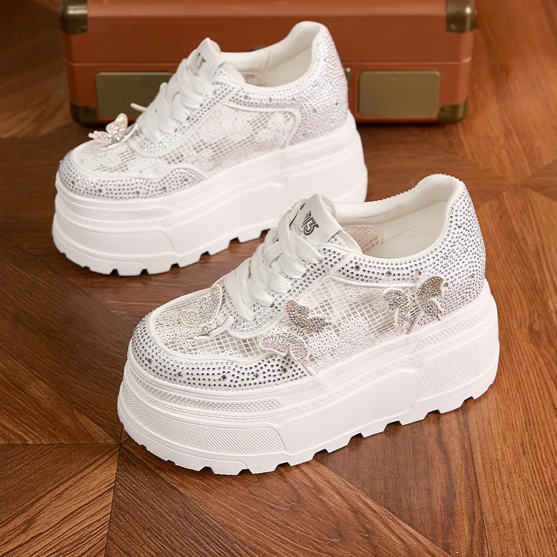 Milan Love Song Height Increasing Lightweight Breathable Low Top Casual Shoes Women's White-3