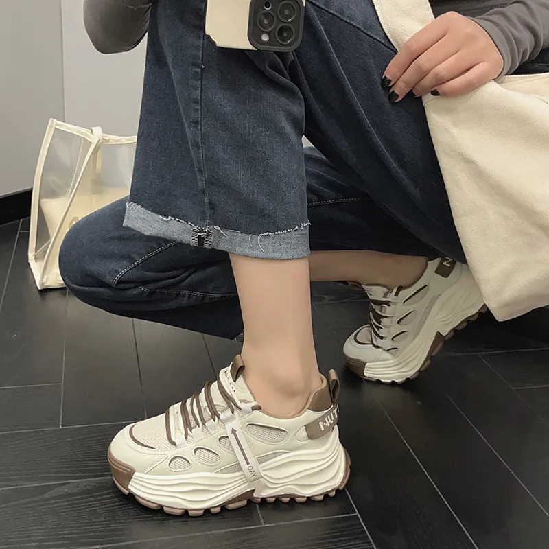 Milan Love Song Cushioning Height Increasing Slip-Resistant Low-Top Chunky Sneakers 7cm Women's-2