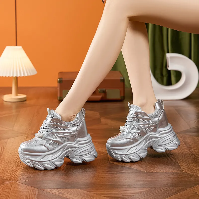 Milan Love Song Wear Resistant Lightweight Height Increasing Low Top Chunky Sneakers Women's-14