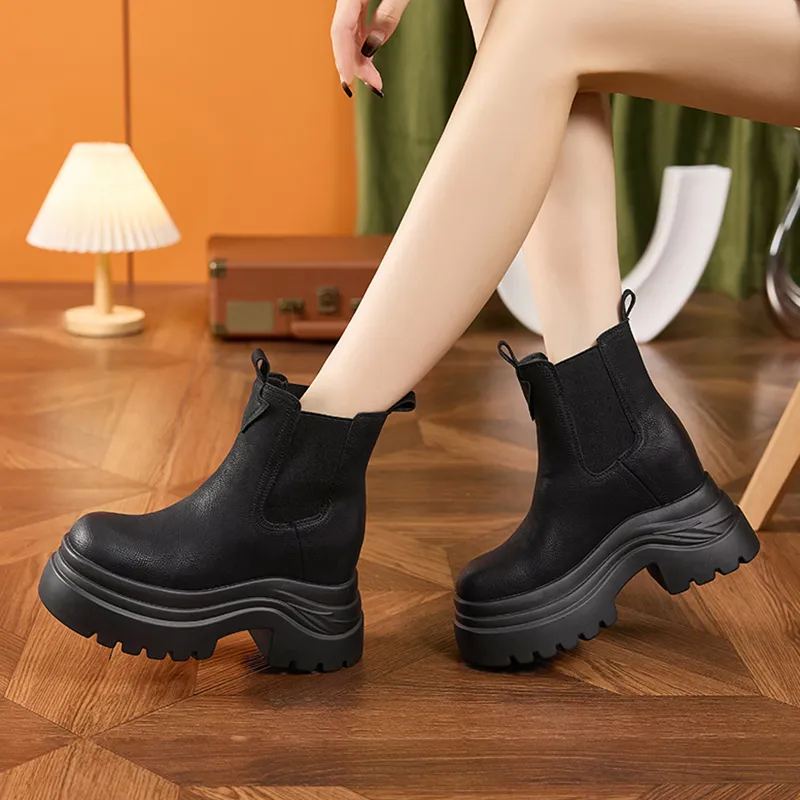 Milan Love Song Short Martin Boot High Heel Women's Solid Color-9