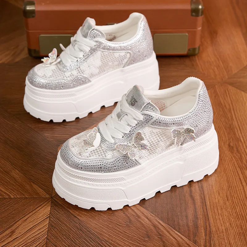 Milan Love Song Height Increasing Lightweight Breathable Low Top Casual Shoes Women's White-11