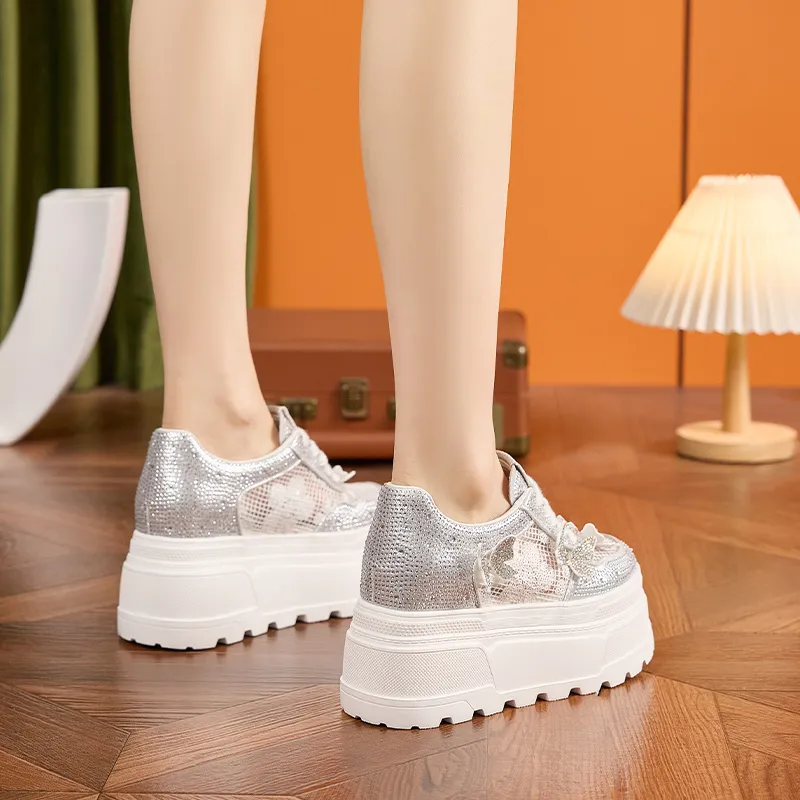 Milan Love Song Height Increasing Lightweight Breathable Low Top Casual Shoes Women's White-10