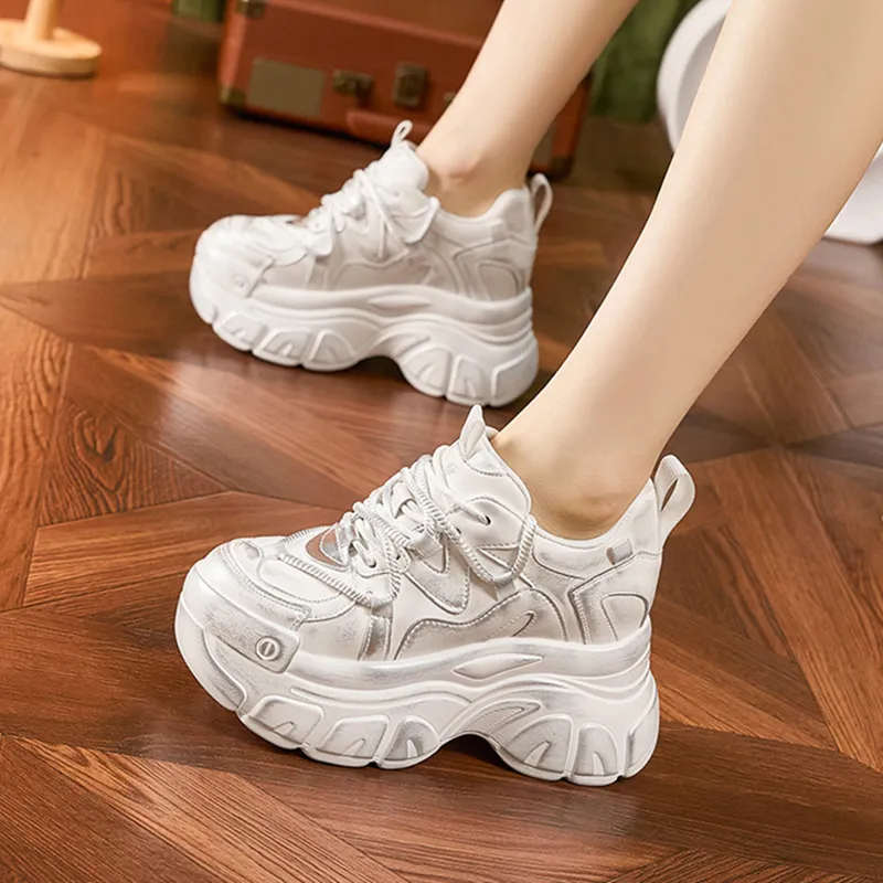 Milan Love Song Cushioned Wear Resistant Height Increasing Low Top Chunky Sneakers Women's-4